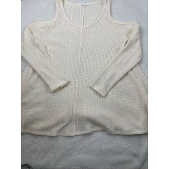 Cherish Women's Size M Cold Shoulder Henley Sweater Cream White Waffle Knit - Picture 3 of 8